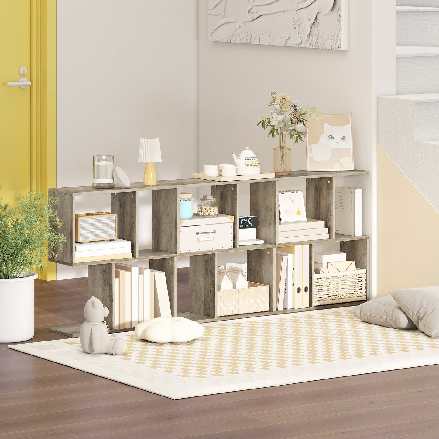 Filo Wooden Grey Narrow S Shaped Side Table With 3 Tier Storage