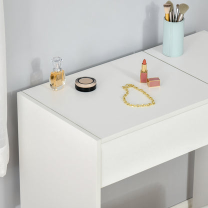 Fimazi Mola White Vanity Desk With Flip Mirror Drawer Storage And Cushioned Stool