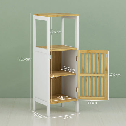 Liba Retro Bamboo Style Bathroom Storage Cabinet With Cut Out Detail