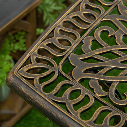 Mave Cast Aluminium Bronze Patio Coffee Table With Central Umbrella Hole