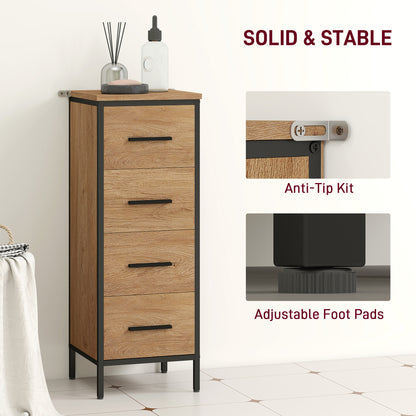 Nita Narrow Bathroom Storage Cabinet With 4 Drawers Oak Finish