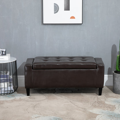 Rira Faux Leather Brown Storage Ottoman Bench With Diamond Tufted Seat