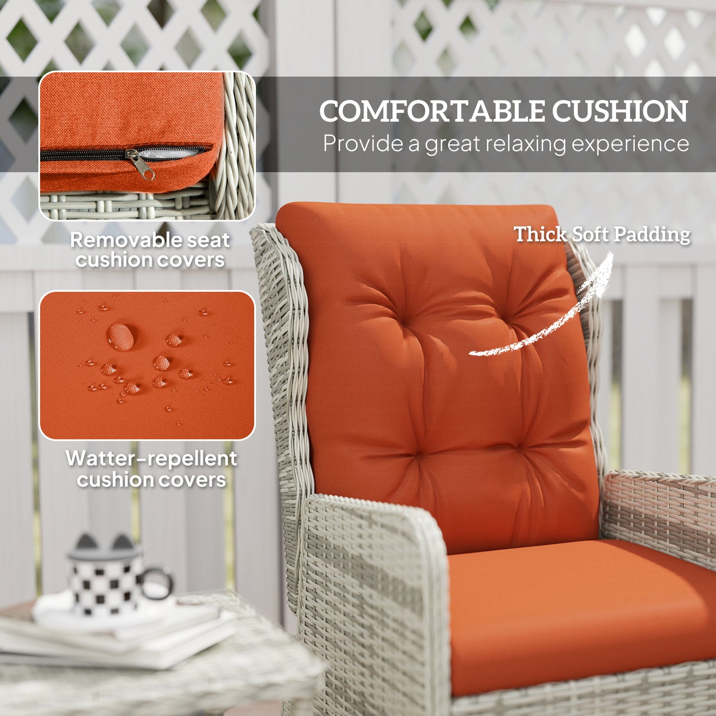 Bapa Rattan Orange 5 Piece Reclining Bistro Furniture Set with Glass Top Table And Footstools