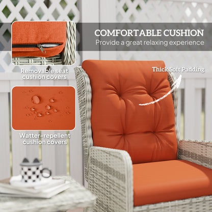 Bapa Rattan Orange 5 Piece Reclining Bistro Furniture Set with Glass Top Table And Footstools