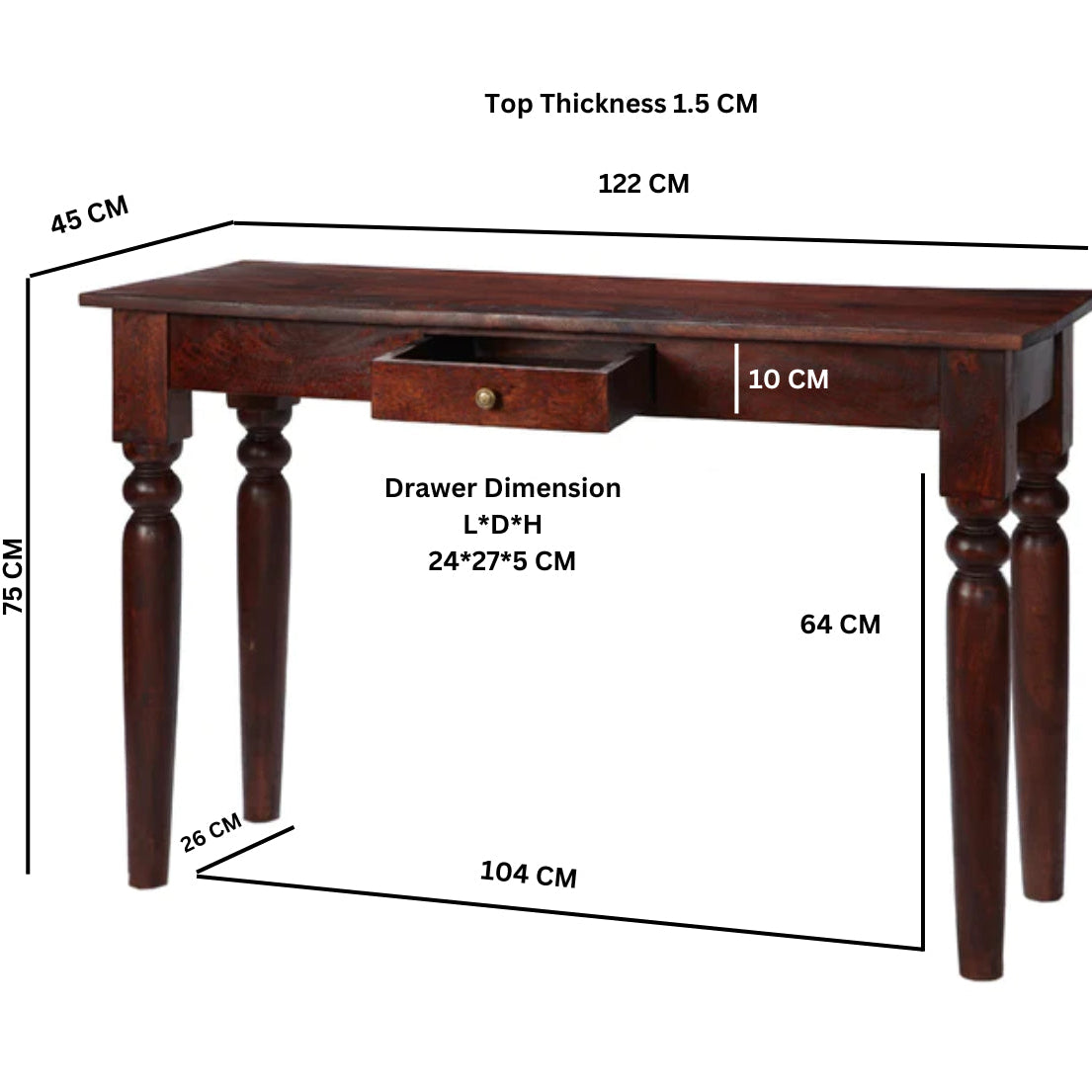 Oxford Mahogany Mango Wood Console Table 1 Drawer