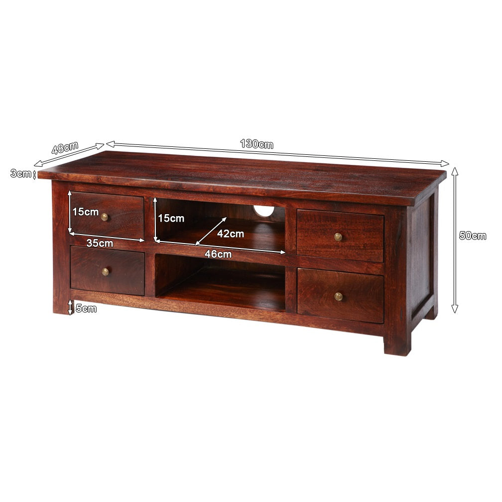 Oxford Mahogany Mango Wood TV Unit 4 Drawers 2 Shelves