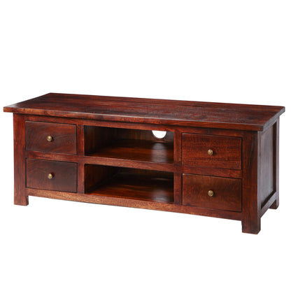 Oxford Mahogany Mango Wood TV Unit 4 Drawers 2 Shelves