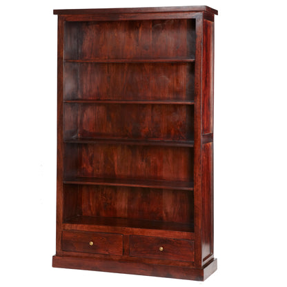 Oxford Mahogany Mango Wood Bookcase 5 Shelves 2 Drawers