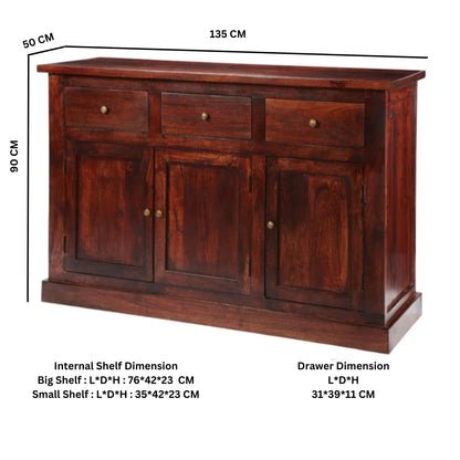 Oxford Mahogany Mango Wood Sideboard 3 Drawers 3 Doors