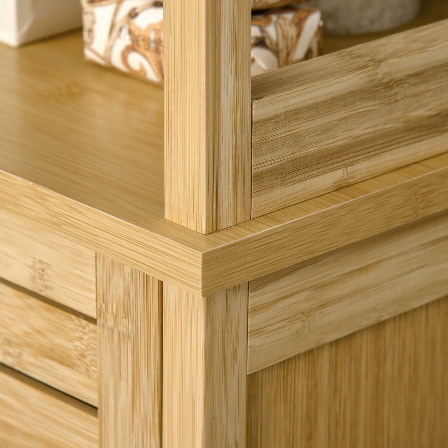 Rolema Tall Slim Bamboo Bathroom Storage Cabinet With 3 Tier Shelving Natural Finish