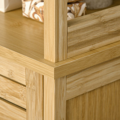 Rolema Tall Slim Bamboo Bathroom Storage Cabinet With 3 Tier Shelving Natural Finish