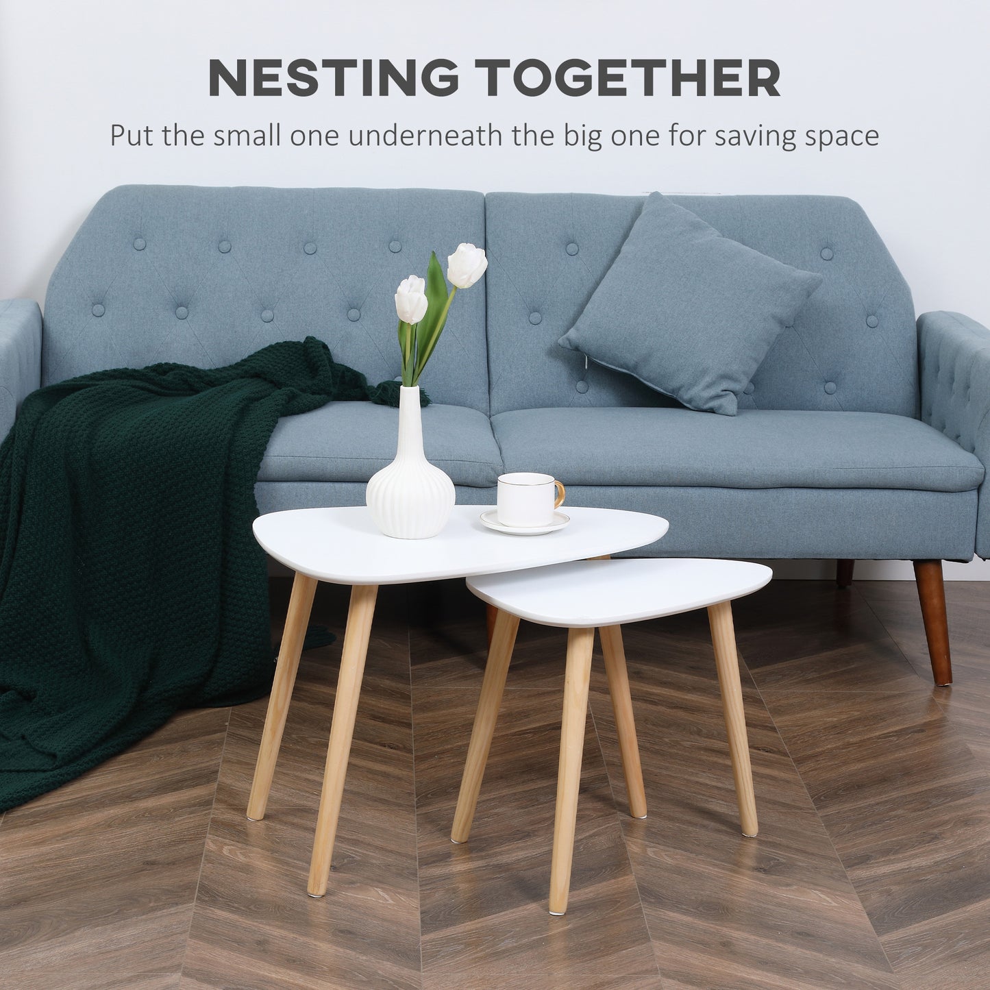 Nolura Wood White Set Of 2 Nesting Side Tables With Solid Wood Legs
