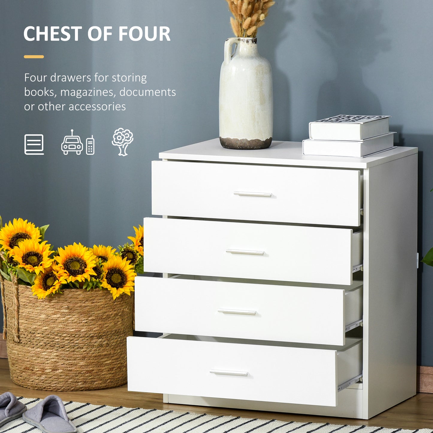 Ziroma Metal And Wood White 4 Drawer Storage Chest