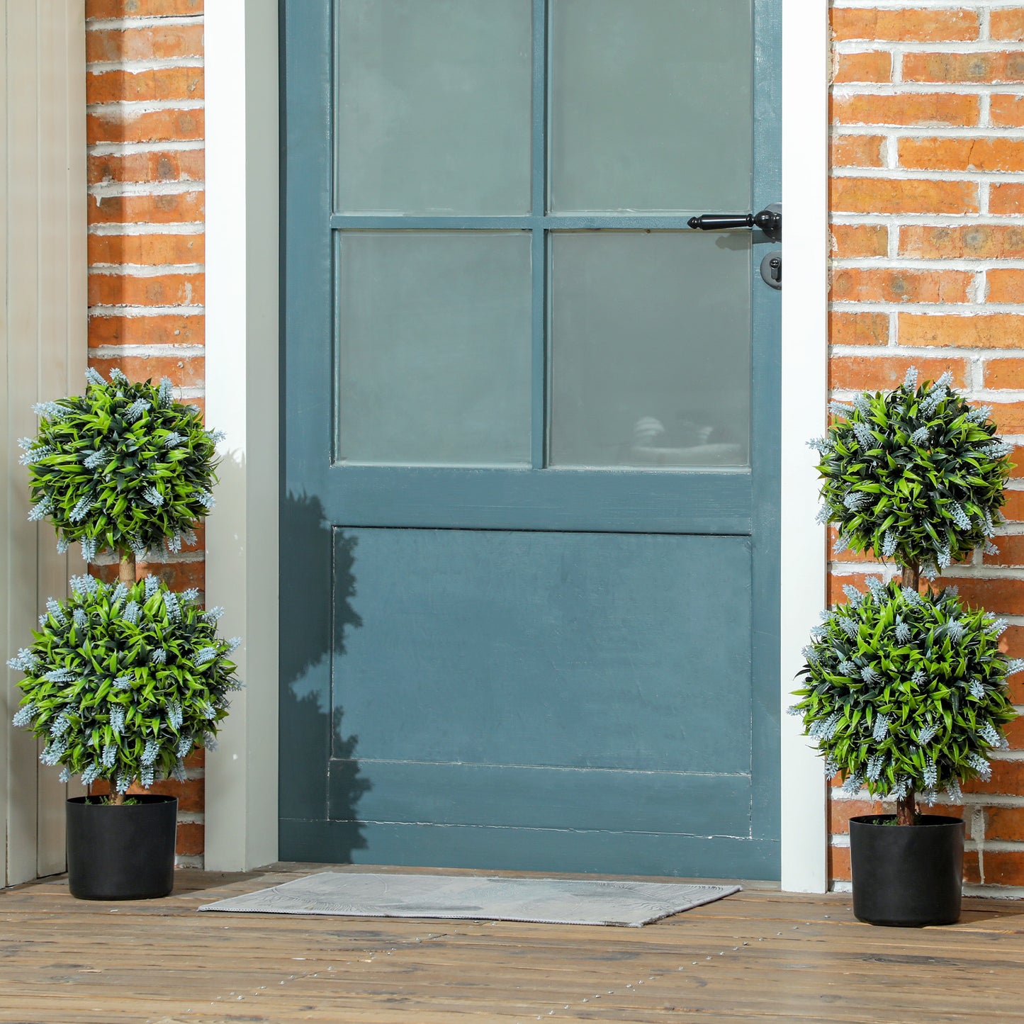 Mazifi Set Of 2 Artificial Lavender Flower Ball Trees In Pots H8 70cm Blue