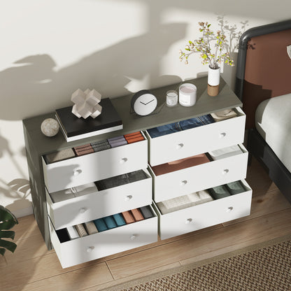 Nafiso Fabric And Wood White And Grey 6 Drawer Storage Dresser