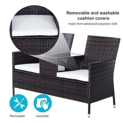 Vimivi Rattan Brown 2 Seater Outdoor Chair Set With Integrated Bistro Table
