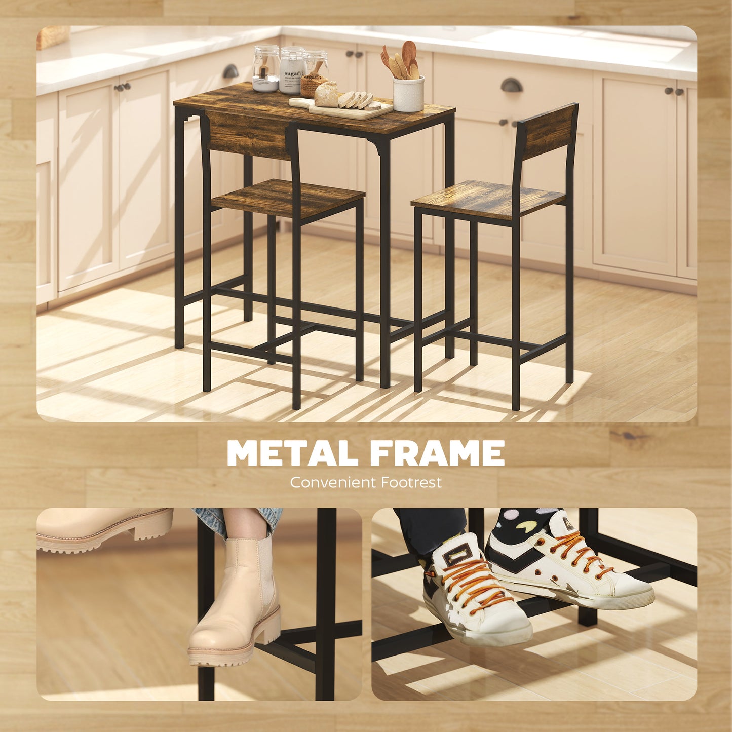 Torakeno 3 Piece Industrial Bar Table And 2 Stool Set For Compact Spaces