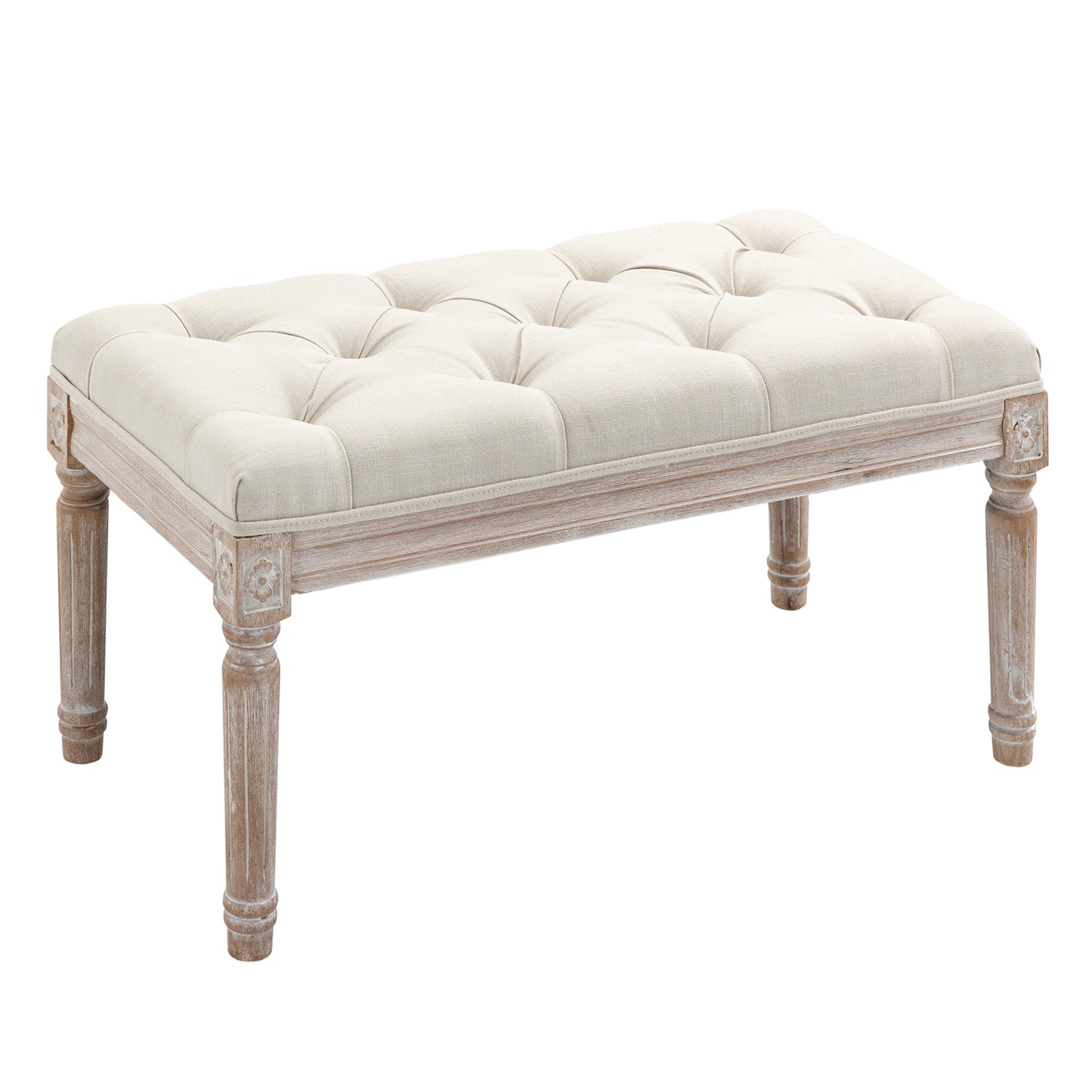 Sose 80cm Fabric Cream Mid Century End Of Bed Bench Tufted Diamond