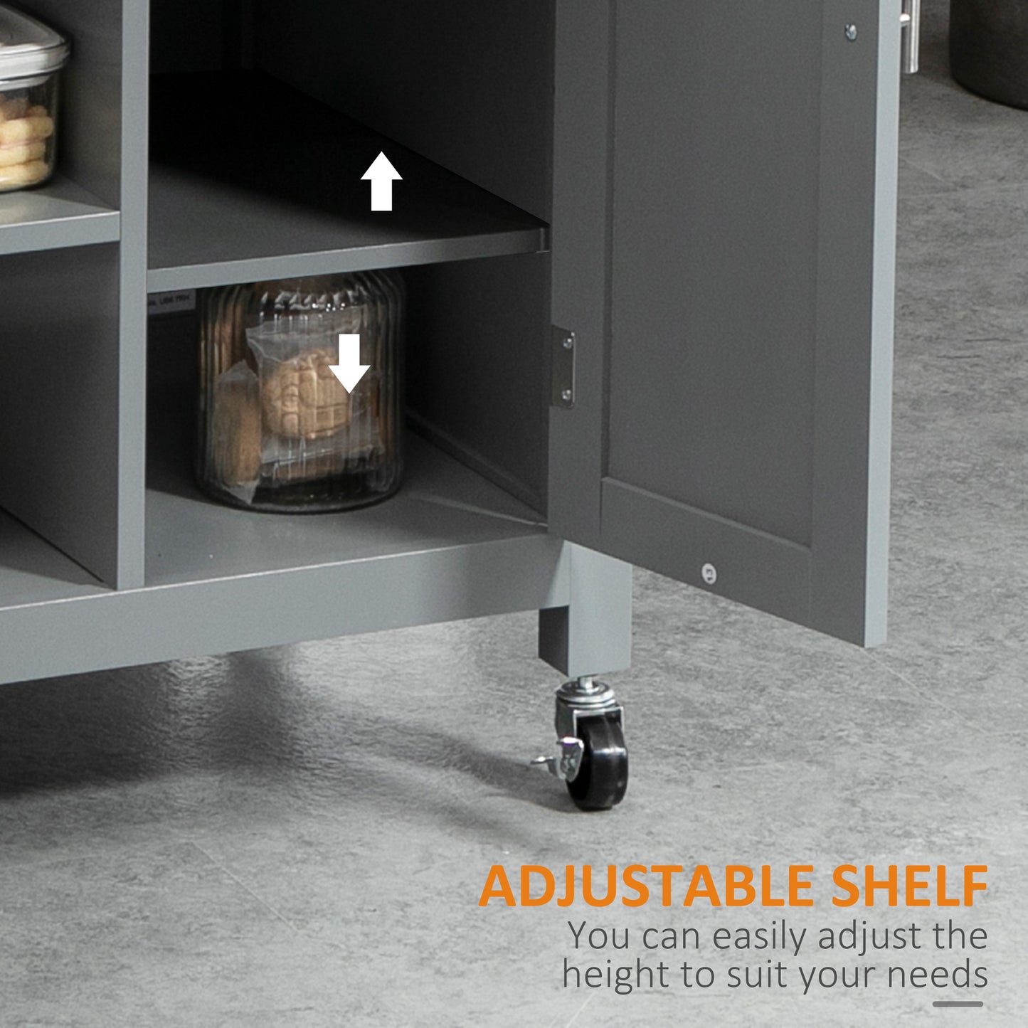 Sovasa Wooden Grey Compact Kitchen Trolley With OFauxn Shelves And Drawer Storage