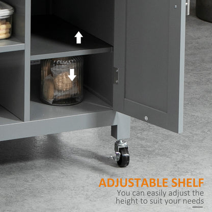 Sovasa Wooden Grey Compact Kitchen Trolley With OFauxn Shelves And Drawer Storage
