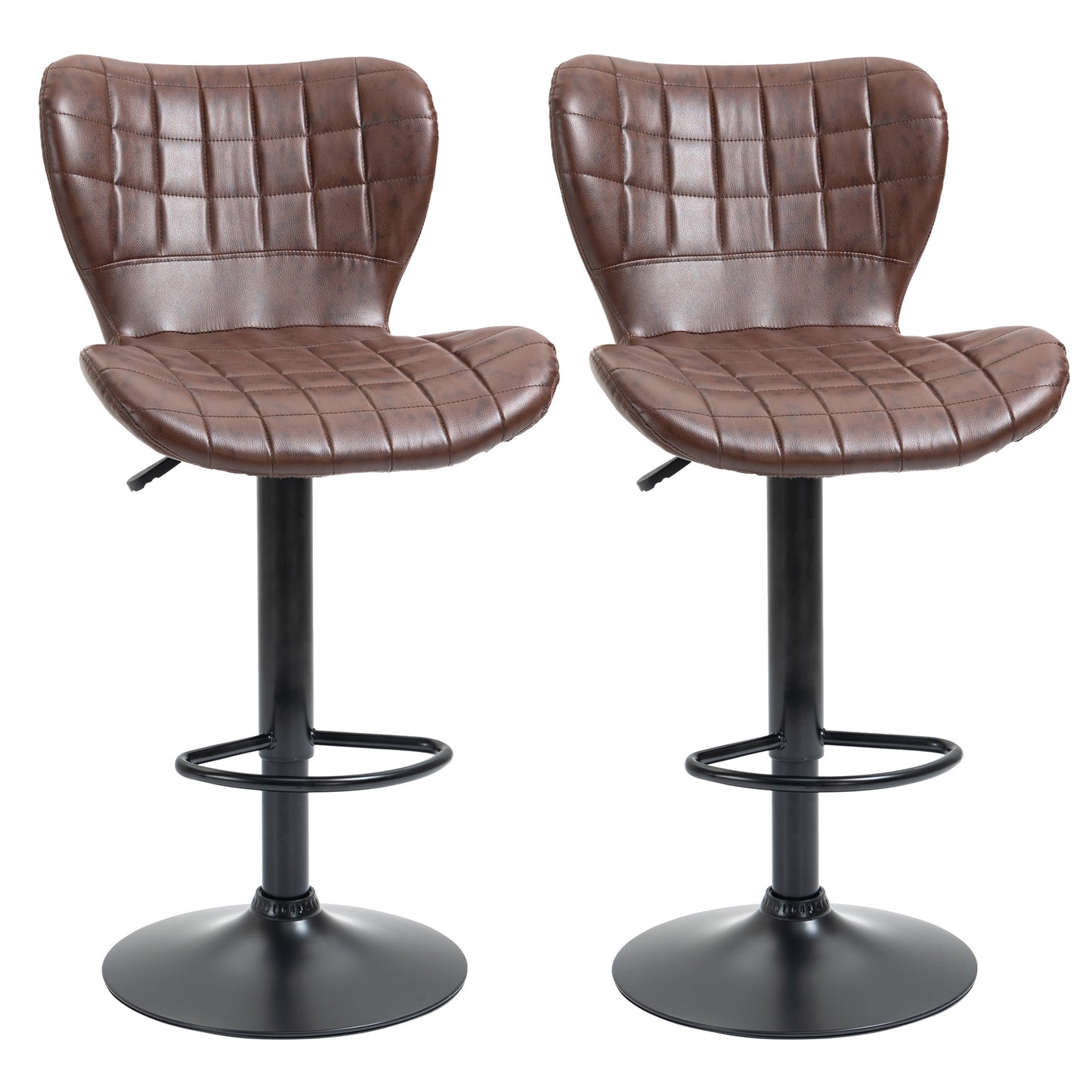 Setora Set Of 2 Faux Leather Brown Adjustable Bar Chairs With Backrest And Footrest