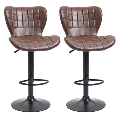 Setora Set Of 2 Faux Leather Brown Adjustable Bar Chairs With Backrest And Footrest