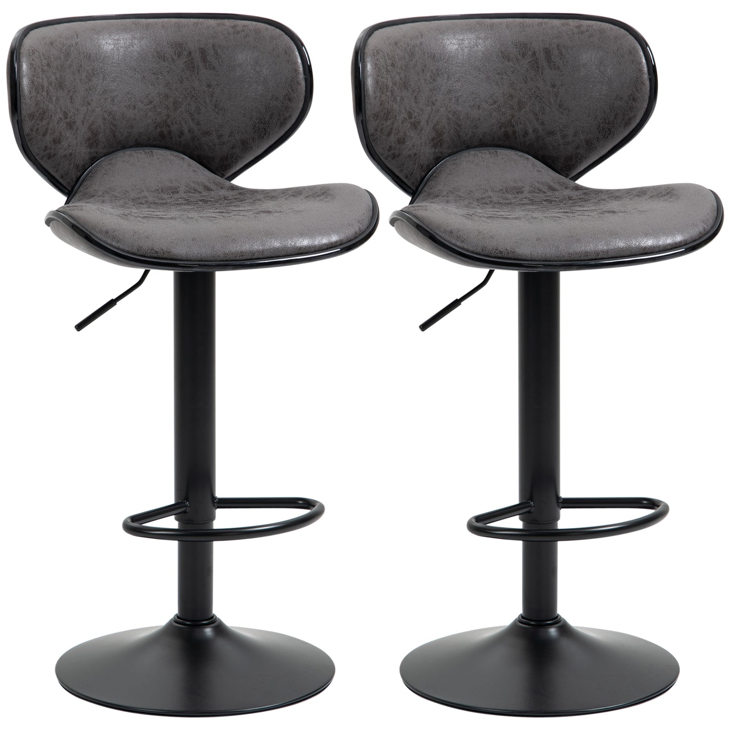 Cotavi Faux Leather Dark Grey Adjustable Kitchen Bar Chairs Set Of 2 With Padded Seats