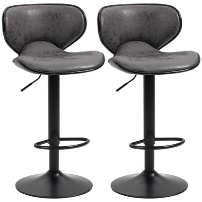 Cotavi Faux Leather Dark Grey Adjustable Kitchen Bar Chairs Set Of 2 With Padded Seats