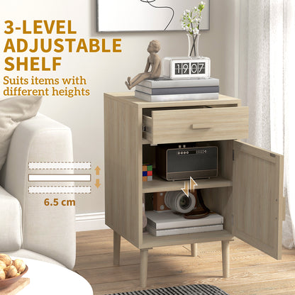 Dora Codo Set Of 2 Natural Wood Effect Rattan Bedside Tables With Drawer and Door