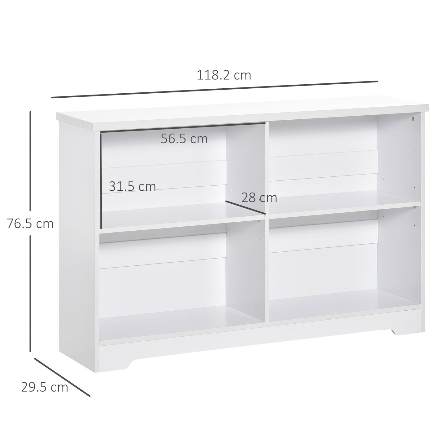 Sorano Wood White 2 Tier Cube Bookcase With 4 OFauxn Compartments 118 x 29 x 76 cm
