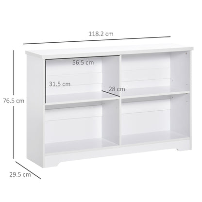 Sorano Wood White 2 Tier Cube Bookcase With 4 OFauxn Compartments 118 x 29 x 76 cm