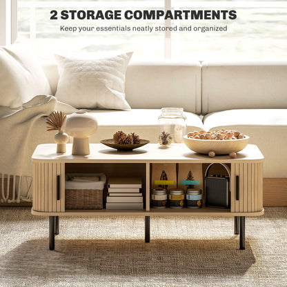 Lafi Wooden Oak Rectangular Coffee Table With Sliding Tambour Doors