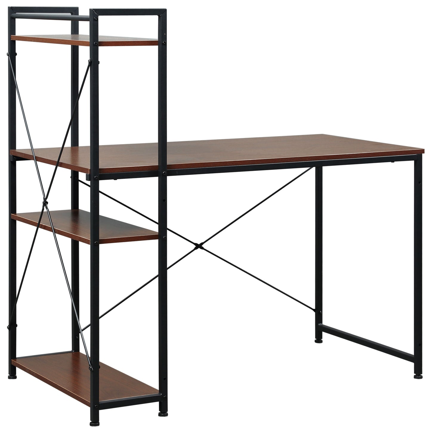 Veva 120cm Metal And Wooden Walnut And Black Reversible Industrial Desk With Side Shelving