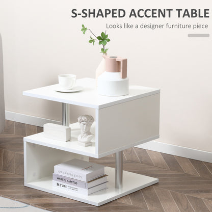 Coyora Wooden White Set Of 2 Cube Side Tables With 2 Tier Storage S Shaped