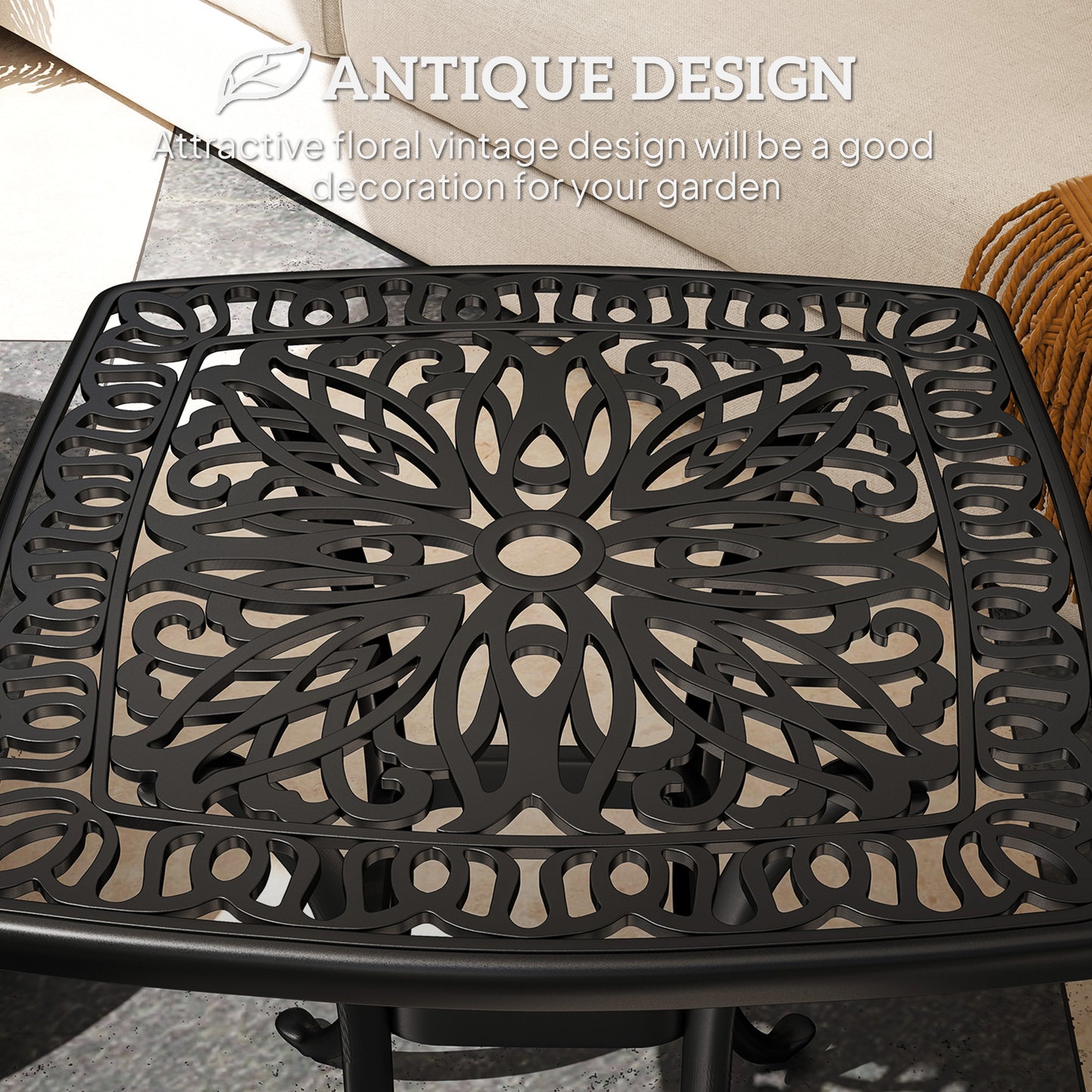 Suro Cast Aluminium Black Outdoor Side Table With Umbrella Hole And Anti Slip Feet