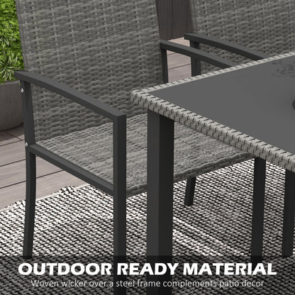 Pakeri Dark Grey Rattan 4 Seater Outdoor Dining Set With Tempered Glass Table And Chairs