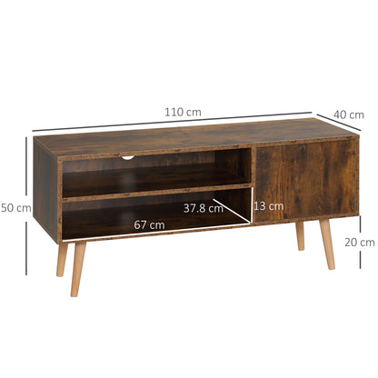 Pamoso 110cm Wooden Rustic Brown TV Unit With Door and Open Shelves For Screens Up To 55 Inches