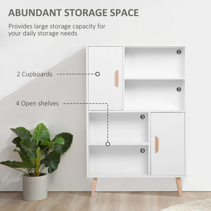 Nefi Wood White Freestanding Bookcase Sideboard With Adjustable Shelves And 2 Doors