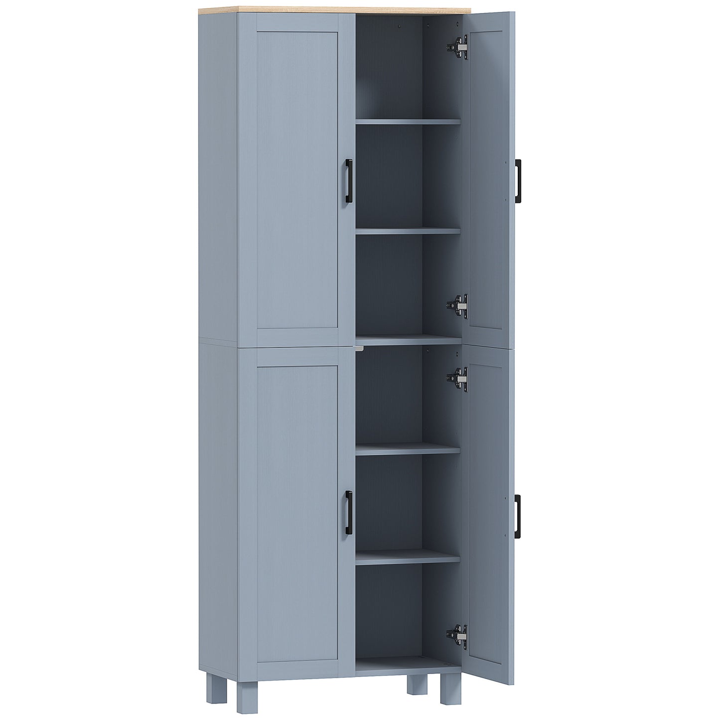 Parare 171cm Wooden Grey Wood Effect 4 Door Freestanding Kitchen Pantry Cabinet