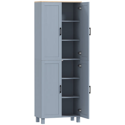 Parare 171cm Wooden Grey Wood Effect 4 Door Freestanding Kitchen Pantry Cabinet