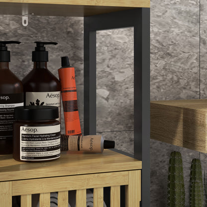 Lava Retro Bamboo Style Bathroom Storage Cabinet With Cut Out Detail