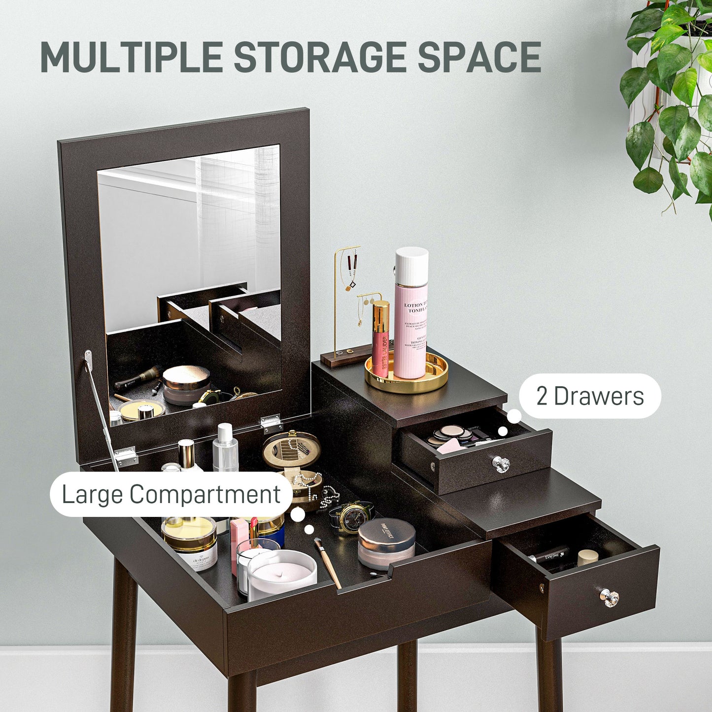 Sinotti Black Dressing Table With Flip Up Mirror 2 Drawers And Wood Legs