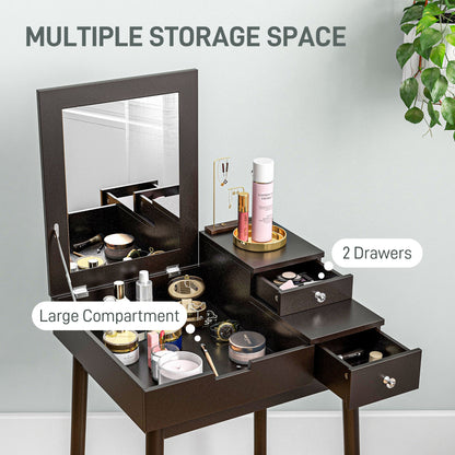 Sinotti Black Dressing Table With Flip Up Mirror 2 Drawers And Wood Legs