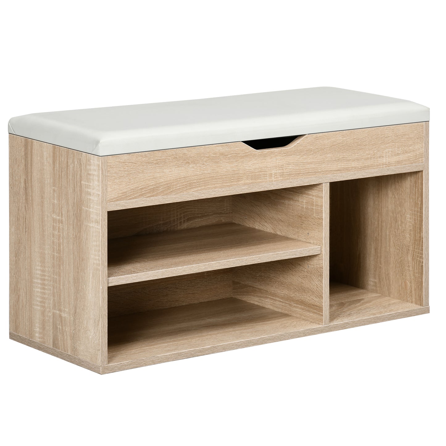 Sonala Wooden Oak Shoe Storage Bench With Hidden Compartment And Padded Seat
