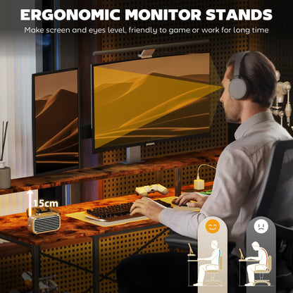 Mosovi Brown L Shaped Desk With Built In LED Lighting And Shelves