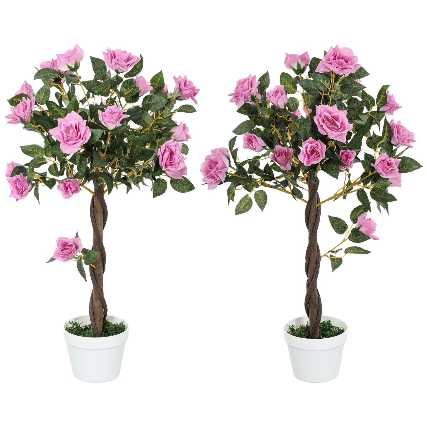 Leropa Set Of 2 Artificial White Rose Floral Plants In Pots H8 90cm