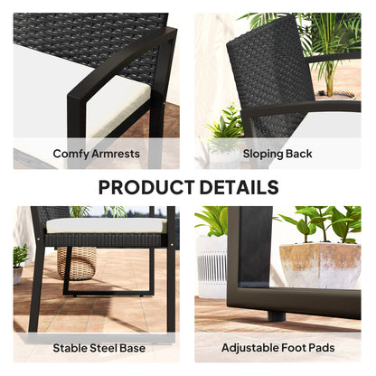 Lalepa Black Rattan Beige 2 Seater Outdoor Garden Bench
