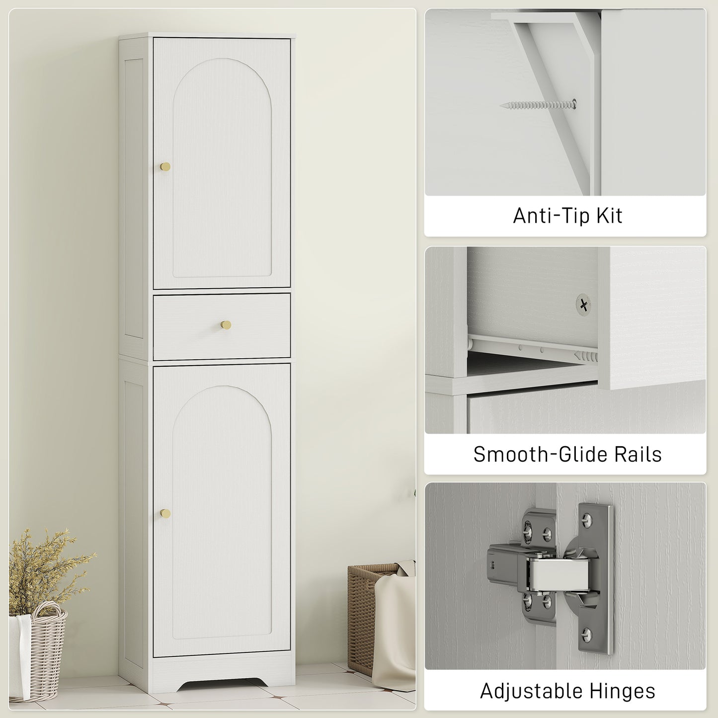 Remodi Bara Tall Bathroom Storage Cabinet With Arched Door Design White