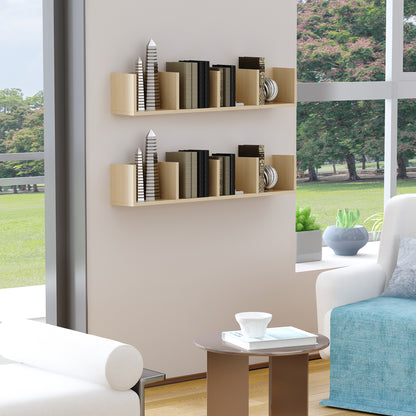 Zika Coke Wood Natural Finish Set Of 2 Wall Mounted Media Storage Racks With Cube Shelves
