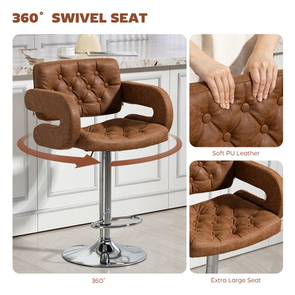 Dovetti Brown Faux Leather H8 Adjustable Swivel Bar Stool With Back And Arms